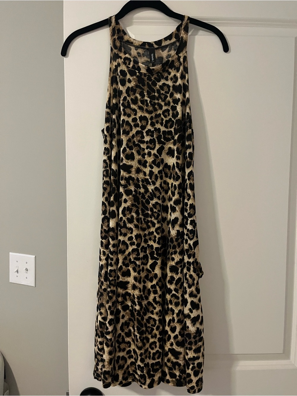 Leopard Print High Neck Maxi Dress - Black & Tan